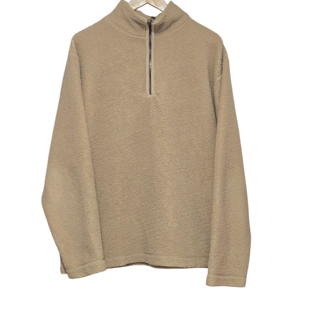 Dex Mens Beige Quarter-Zip Tedy Fleece Pull Over Sweater Size Large